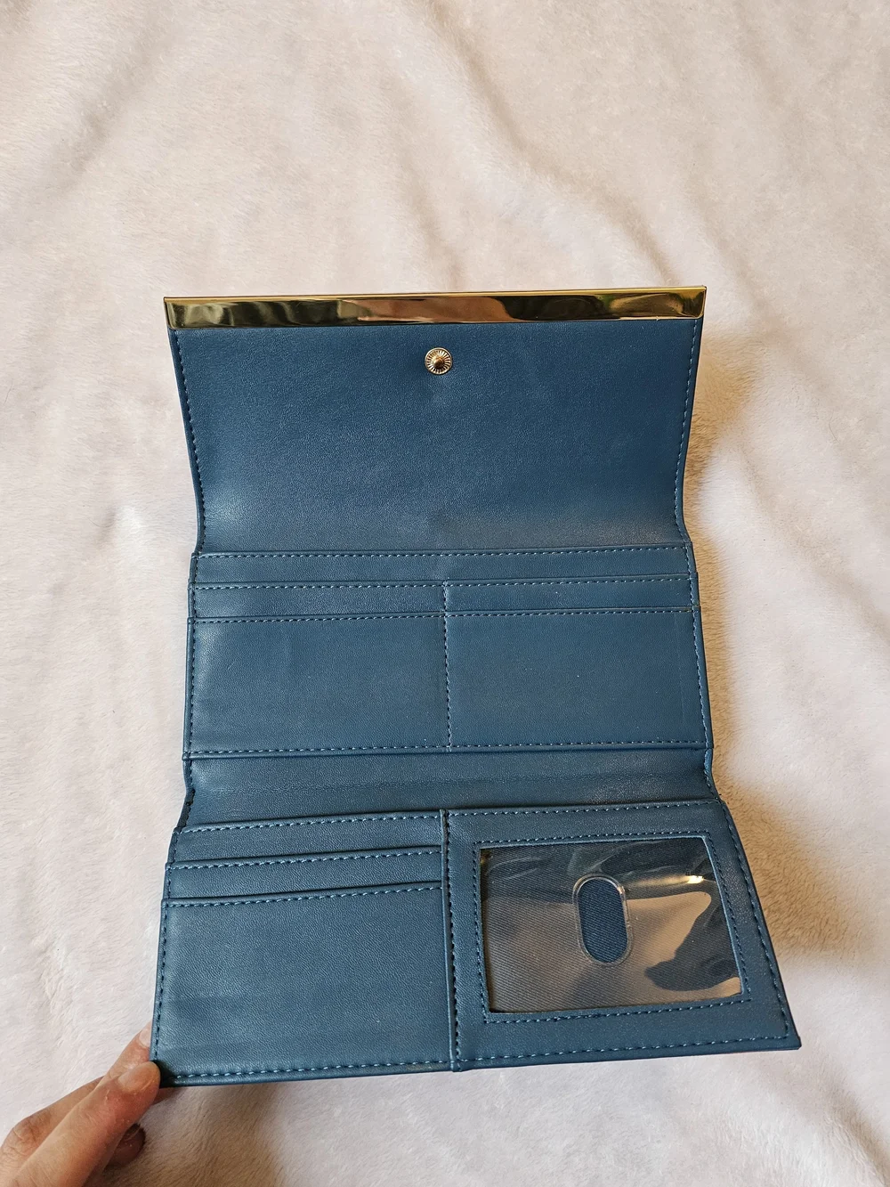 Blue Pattern Wallet with Gold Accent
